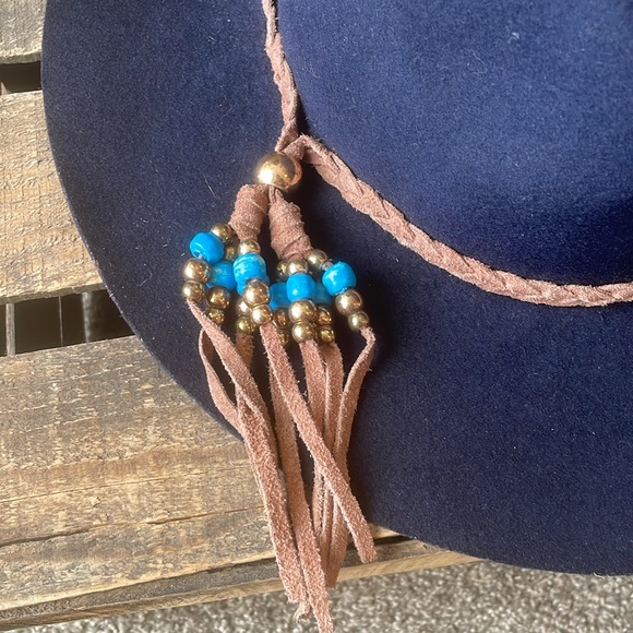 Ale by Alessandro boho black wool adjustable gaucho hat braided leather detail - Picture 3 of 7